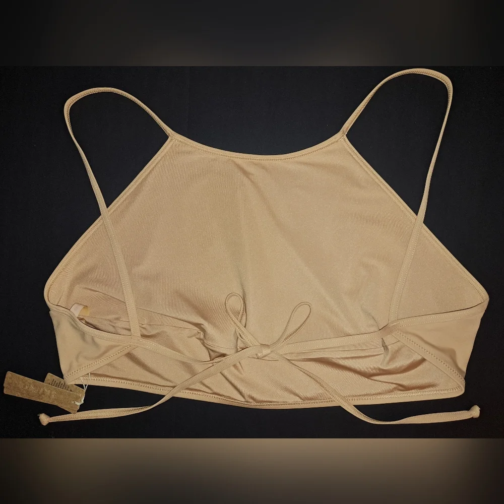 ⛱️NWT SKIMS 2 Piece High neck top Rhinestone Swim Strappy Bikini Nude OCHRE 4X